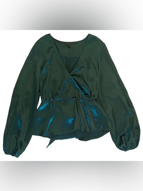 Guess Tops - Guess Emerald Green Satin Wrap Peplum Blouse